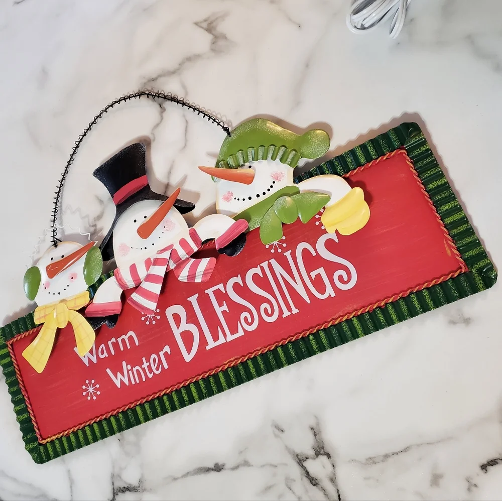 Warm Winter BLESSINGS Snowman Metal Wall Hanging